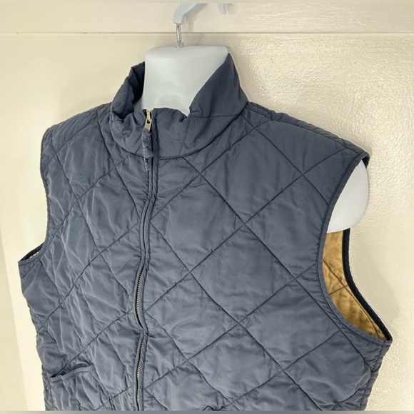 J.Crew Authentic Outerwear Quilted Vest XL Navy Blue Tan Lining - Picture 10 of 13